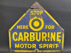 An early and rarely seen Carburine Motor Spirit enamel sign by Franco, 27 x 25".