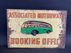 An Associated Motorways Booking Office rectangular double sided pictorial tin advertising sign