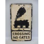 A reproduction aluminium road sign, Crossing Low Gates stamped Branco Signs Limited, 12 x 21".