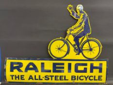 A Raleigh 'The All-Steel Bicycle' die-cut enamel sign by Wildman & Meguyer, in very good