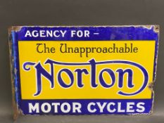 A rare Norton Motor Cycles double sided enamel sign with hanging flange by Patent Enamel,