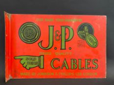 A J&P (Johnson & Phillips) Cables double sided enamel sign with hanging flange, good condition, 18 x