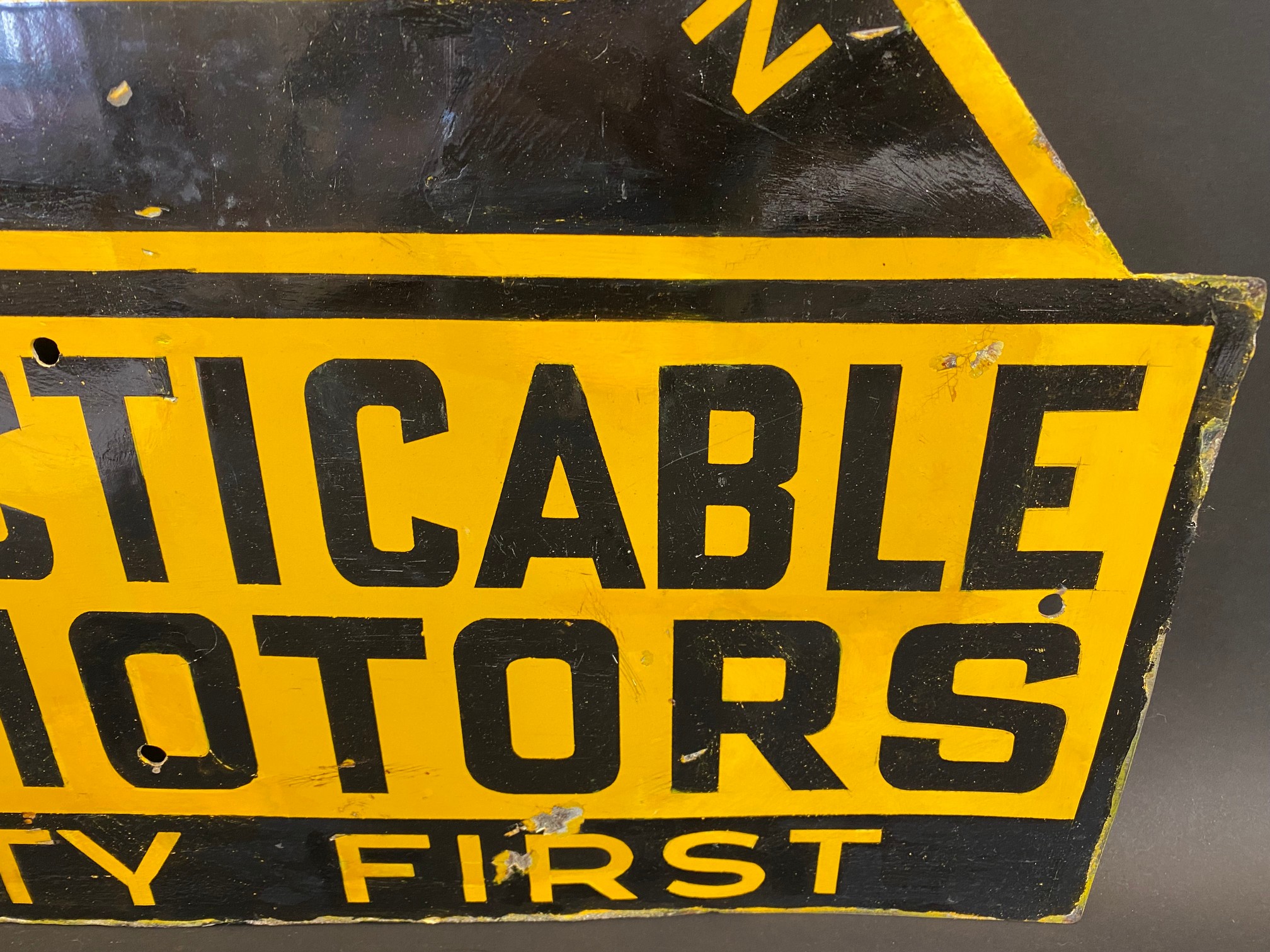 An AA 'Impracticable For Motors' Safety First enamel sign, with some restoration, 26 x 24". - Image 5 of 6