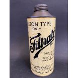 A Filtrate 'Piston Type' cylindrical quart oil can.