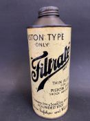 A Filtrate 'Piston Type' cylindrical quart oil can.