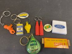 A small quantity of motoring related keyrings and promotional items including Michelin, Essolube,