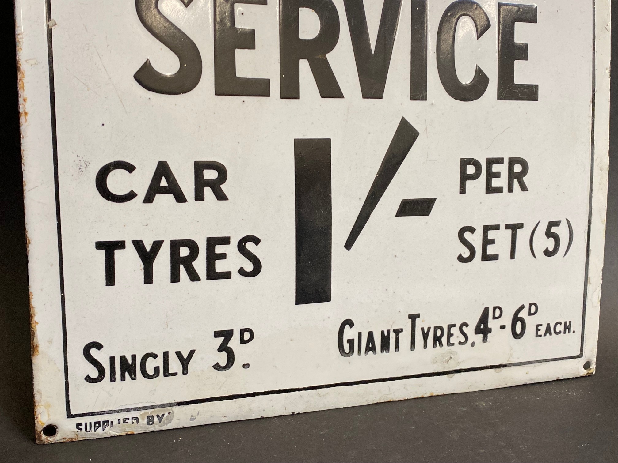An unusual Tyre Inflation Service enamel sign, with some older restoration, 12 x 15". - Image 3 of 4
