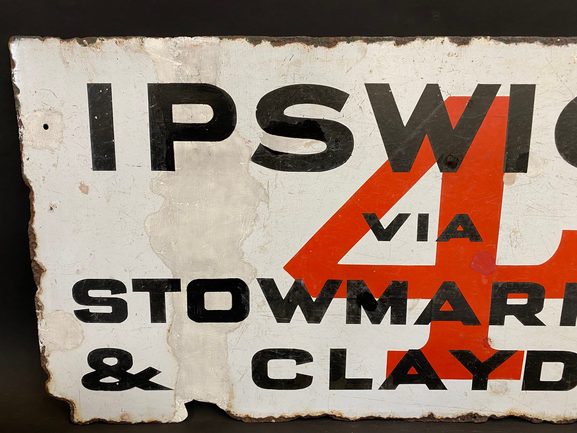 An unusual double sided enamel sign - Ipswich, Bury St. Edmunds via Stowmarket & Claydon, by Franco, - Image 2 of 6