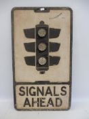 An aluminium road sign for Signals Ahead by Gowshall Limited depicting a set of traffic light with
