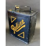 A Redline two gallon petrol can by Valor, dated August 1937, with a Redline brass cap.