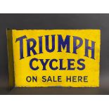 A Triumph Cycles 'On Sale Here' rectangular double sided enamel sign with hanging flange by Bruton