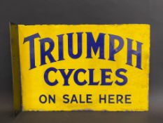 A Triumph Cycles 'On Sale Here' rectangular double sided enamel sign with hanging flange by Bruton