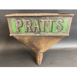 A Pratt's rectangular funnel still retaining bright green paint to one side.