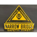 An AA Safety First enamel road sign for 'Narrow Bridge' by Franco, excellent condition and gloss, 26