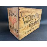A Vacuum Oil Company 'Plume Motor Spirit' wooden packing crate.
