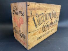 A Vacuum Oil Company 'Plume Motor Spirit' wooden packing crate.