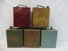 Five two gallon petrol cans including Shell Aviation Spirit, and Redline.