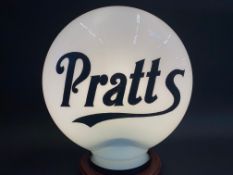 A rare and early Pratts pill-shaped glass petrol pump globe by Hailglass, fully stamped and
