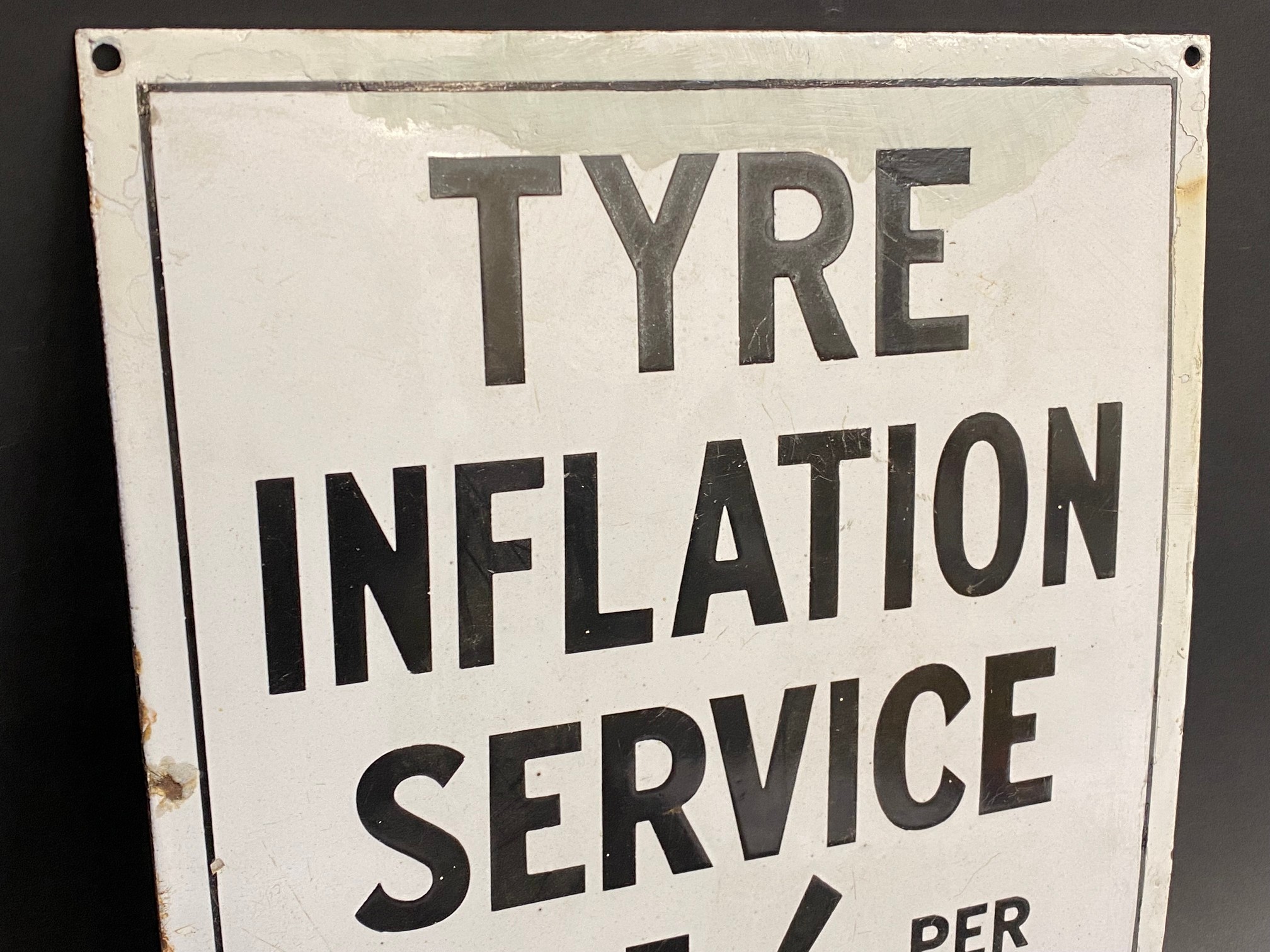 An unusual Tyre Inflation Service enamel sign, with some older restoration, 12 x 15". - Image 2 of 4