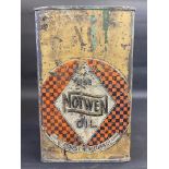 A Notwen Oil square five gallon can.