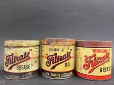 Two Filtrate grease tins and a third for Filtrate Solidified Oil.
