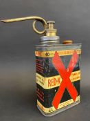 A Redex rectangular quart additive tin with brass plunger and spout.
