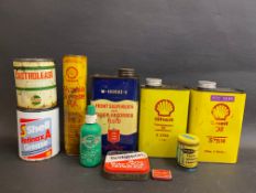A small collection of oil cans including Shell and Castrolease.
