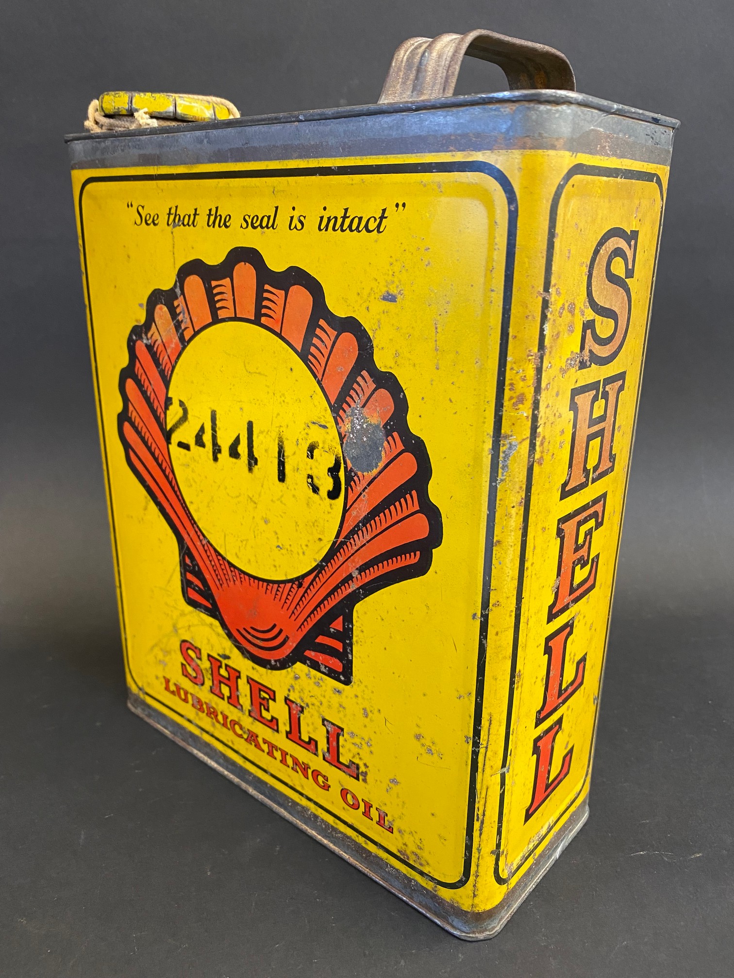 A Shell Lubricating Oil rectangular gallon can with original cap. - Image 2 of 4