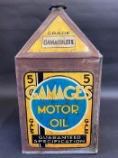 A Gamages Motor Oil five gallon pyramid can, unusual 'Gamacolite' grade.