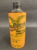 A Falcon High Grade Lubricants cylindical quart can, still full and sealed.