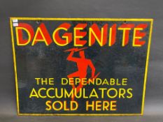A Dagenite Accumulators rectangular double sided enamel sign, two small spots of restoration, 20 x