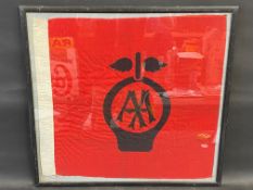 A large framed and glazed AA square flag, unusually in red and black colours, 28 x 26 1/2".