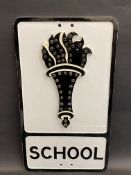 A rare original School road sign by The Royal Label Factory and by repute professionally restored by