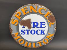 A Spencer Moulton Tyre Stock circular enamel sign, 22" diameter.