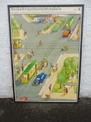 A highly pictorial Esso branded advertising teaching aid, German, 34 1/2 x 47 3/4".