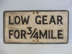 An aluminium road sign for Low Gear for 3/4 Mile with raised reflective beads (many missing), 27 1/2