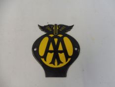A small AA enamel badge, as fixed to some fibreboard road signs, 4 1/4 x 4 3/4".