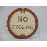 A circular No Cycling sign, 18" diameter.