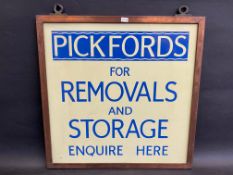 A Pickfords for Removals and Storage double sided enamel sign in a copper hanging frame, superb