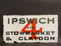 An unusual double sided enamel sign - Ipswich, Bury St. Edmunds via Stowmarket & Claydon, by Franco,