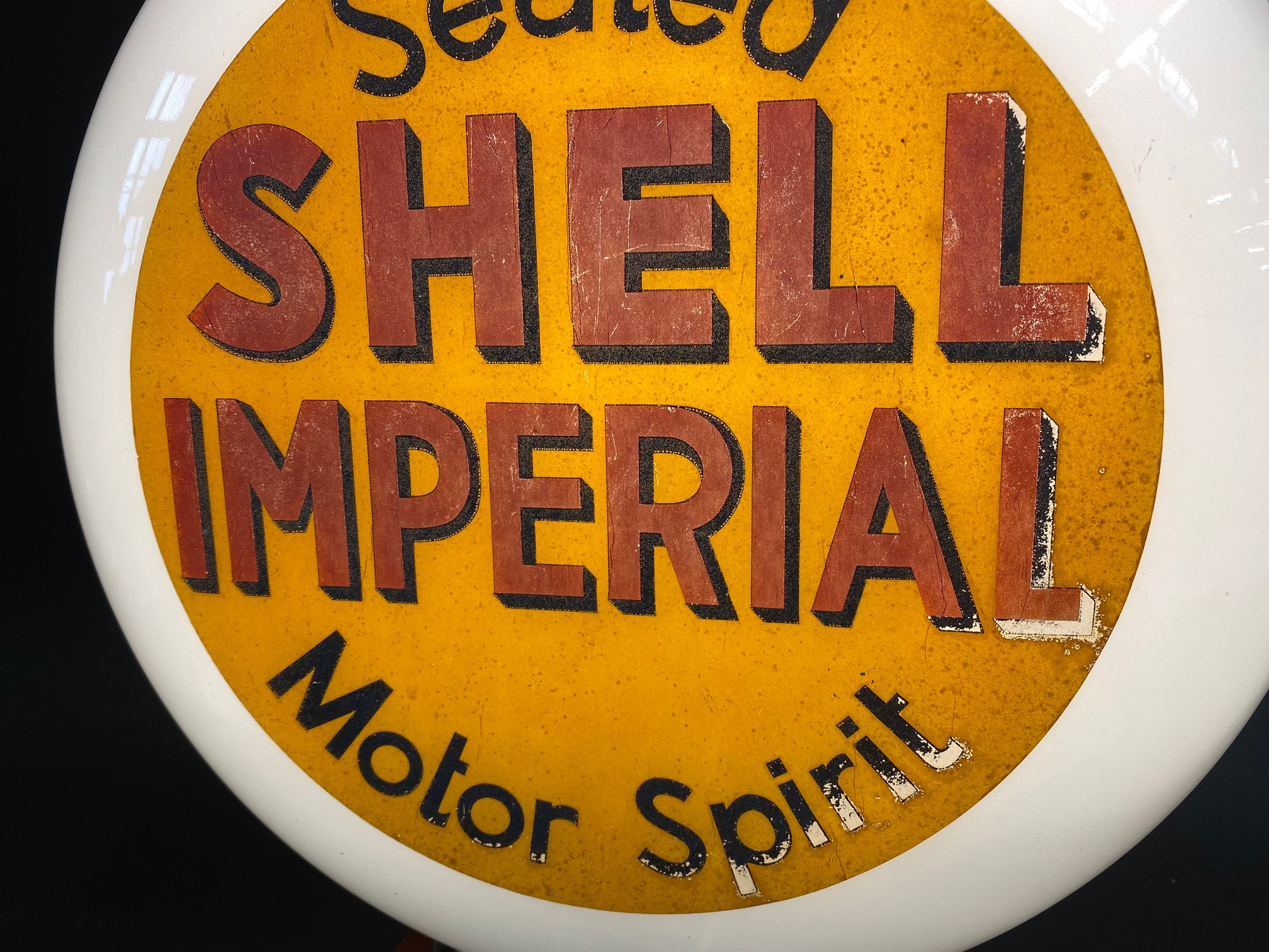 A rare Shell Imperial Motor Spirit glass petrol pump globe, stamped 'Foreign'. - Image 4 of 7