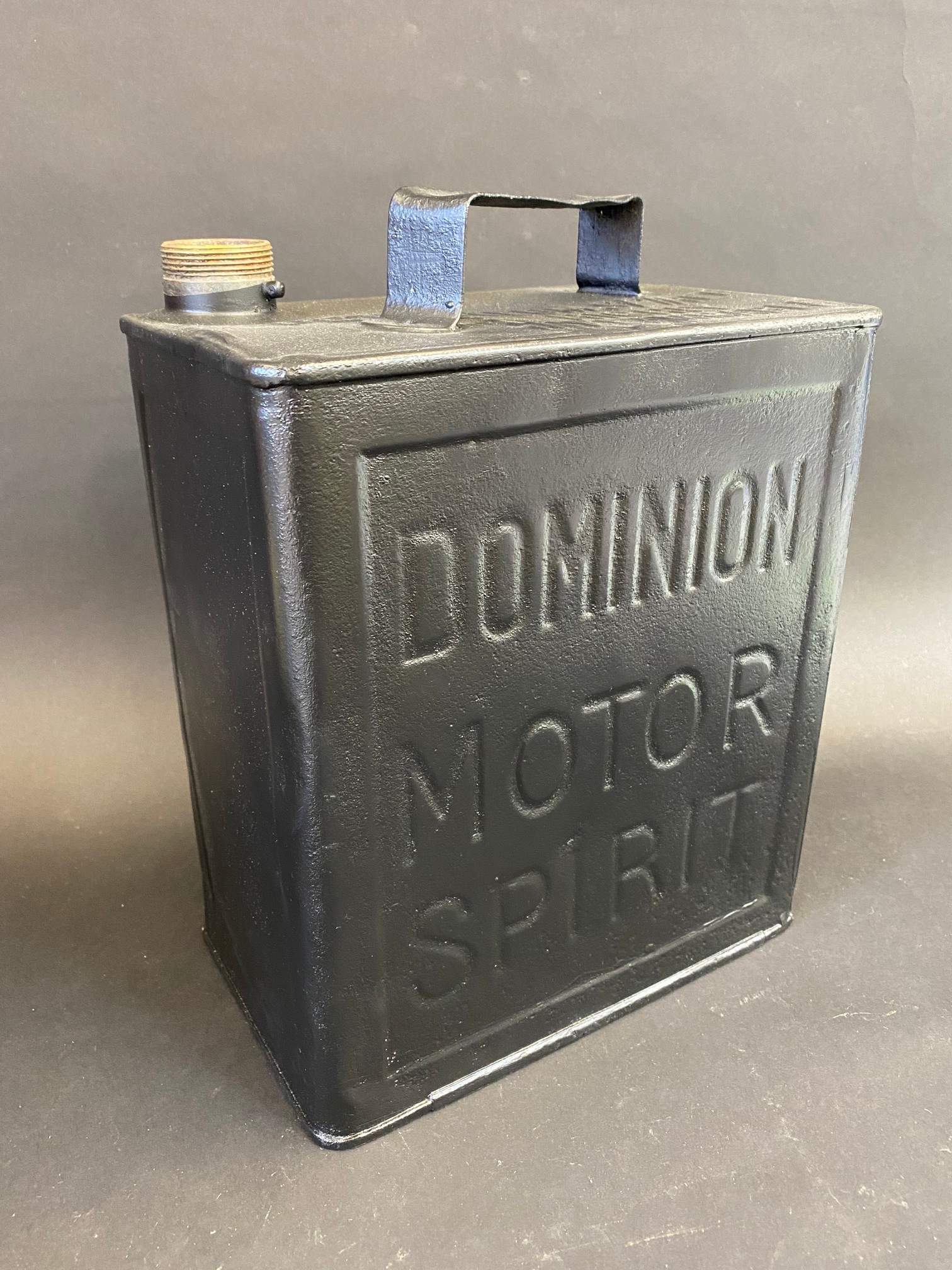 A Dominion Motor Spirit two gallon petrol can by Feaver.