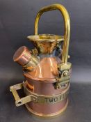 A two litre copper petrol measure, London Borough of Camden, Wragg Bros Ltd, Wickford, Essex.