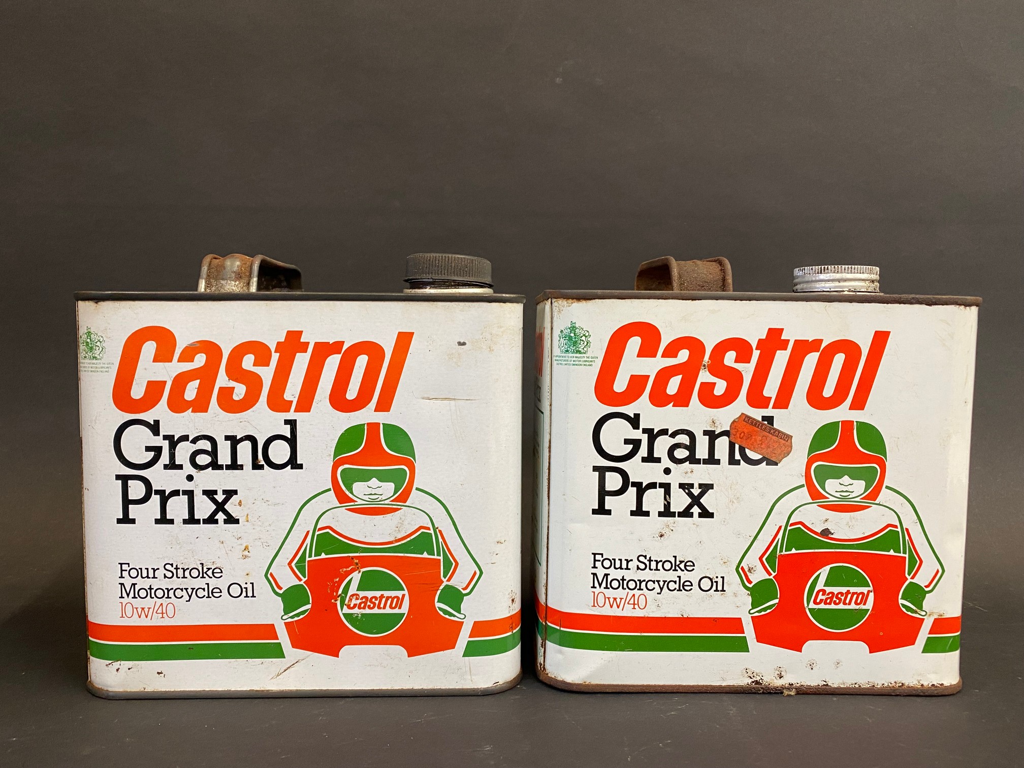 Two Castrol Grand Prix Four Stroke Motorcycle Oil 10 w/40 oil cans.