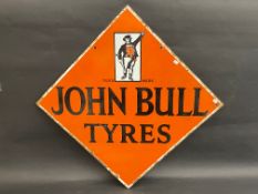 A John Bull Tyres lozenge shaped double sided enamel sign, in excellent condition, 28 x 28".