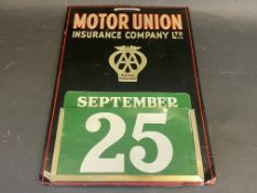 A Motor Union Insurance Company Ltd 'AA Motor Policies' tin fronted calendar with a complete set