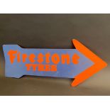 A Firestone Tyres directional double sided cardboard arrow, 23 1/2 x 10".