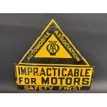 An AA 'Impracticable For Motors' Safety First enamel sign, with some restoration, 26 x 24".