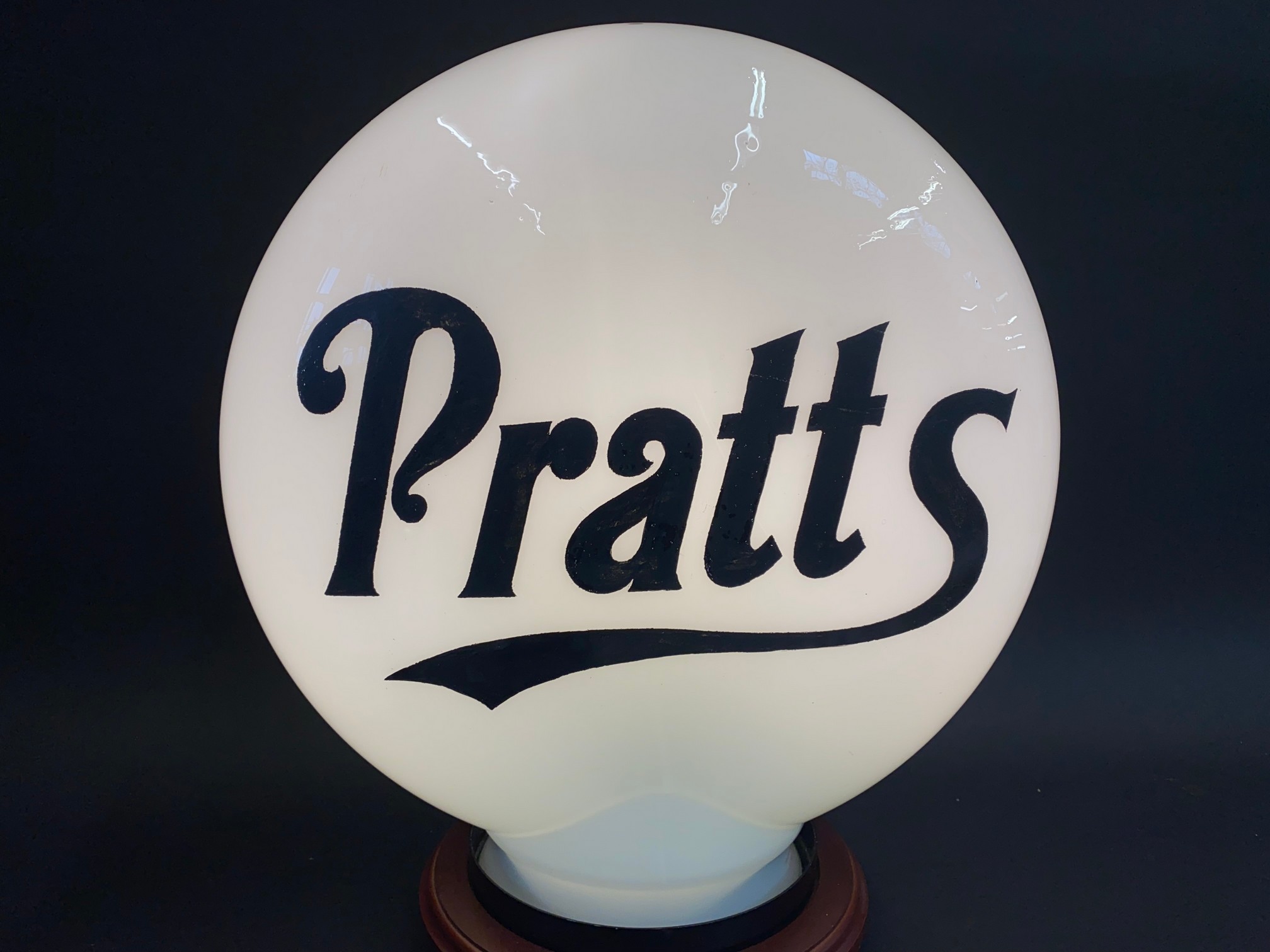 A rare and early Pratts pill-shaped glass petrol pump globe by Hailglass, fully stamped and - Image 3 of 11