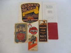 A Golden Film Tractor Oil transfer, an Andrew's Motor Oils, Greases and Carbide booklet, a Pratt's